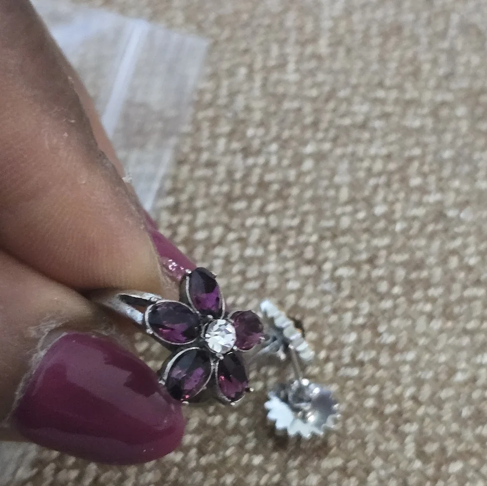 Macy's Purple Silver Floral Ring Sunflower Stud Earrings Set Size 6 New
